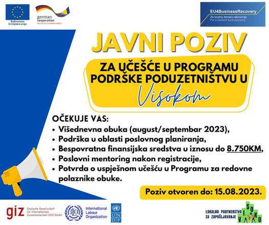 Četvrti Javni poziv za učešće u Programu podrške poduzetništvu na području grada Visoko